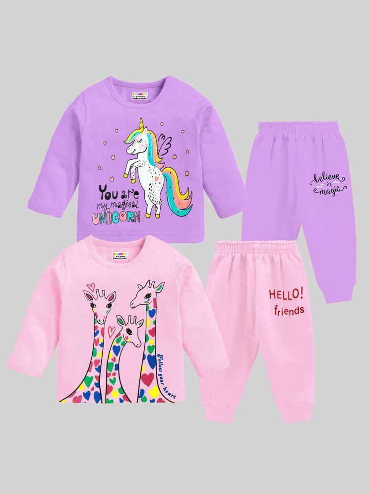     			Kuchipoo Multicolor Cotton Blend Baby Girl T-Shirt & Pyjama Set ( Pack of 2 )