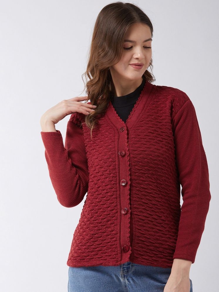     			Pivl Acrylic V Neck Women's Buttoned Cardigans - Maroon ( )