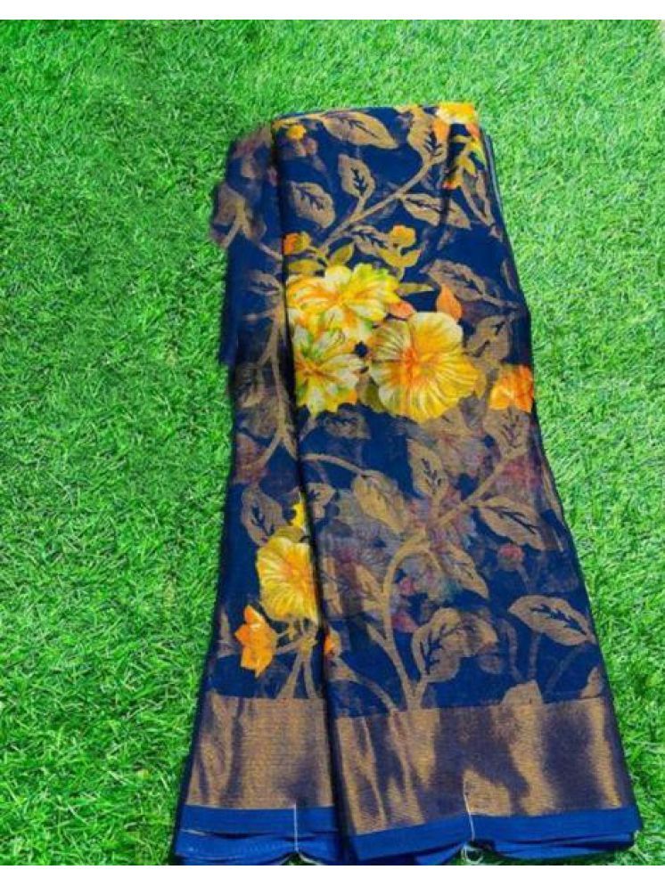     			Sanjana Silk Brasso Printed Saree With Blouse Piece - Navy Blue ( Pack of 1 )