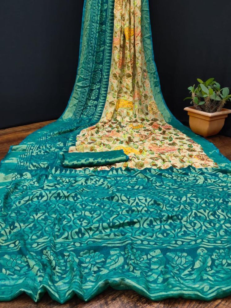     			Sanwariya Silks Brasso Printed Saree With Blouse Piece - SkyBlue ( Pack of 1 )