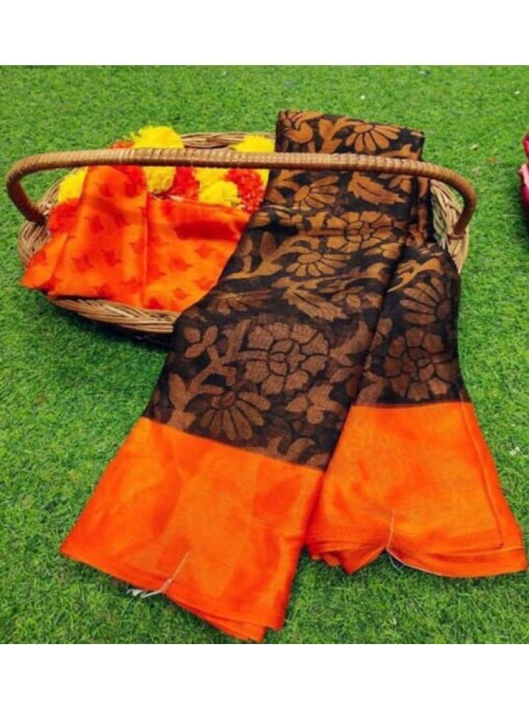     			Sitanjali Lifestyle Brasso Printed Saree With Blouse Piece - Orange ( Pack of 1 )