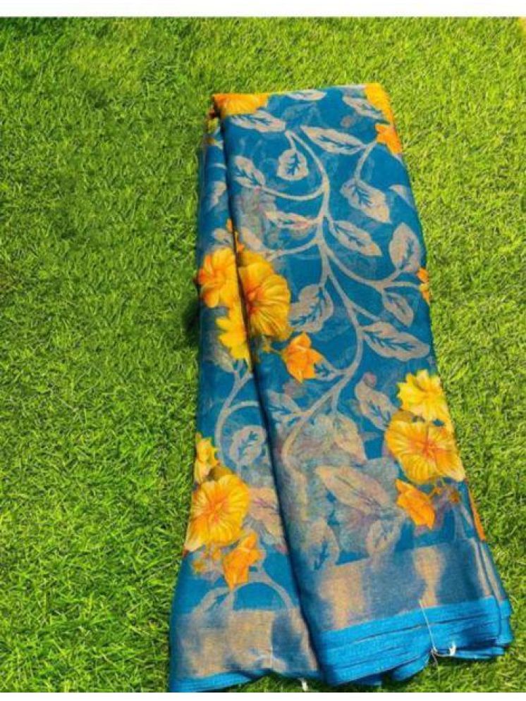     			Sitanjali Lifestyle Brasso Printed Saree With Blouse Piece - SkyBlue ( Pack of 1 )