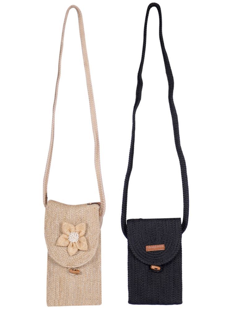     			ENSAC Black Jute Sling Bag