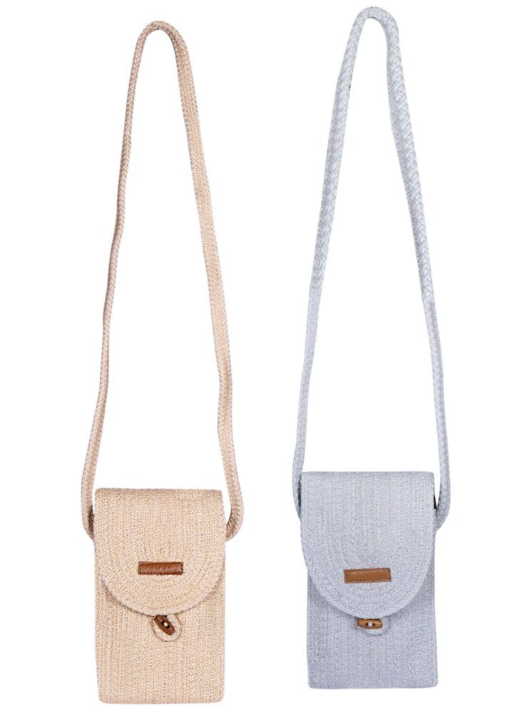     			ENSAC Light Grey Jute Sling Bag