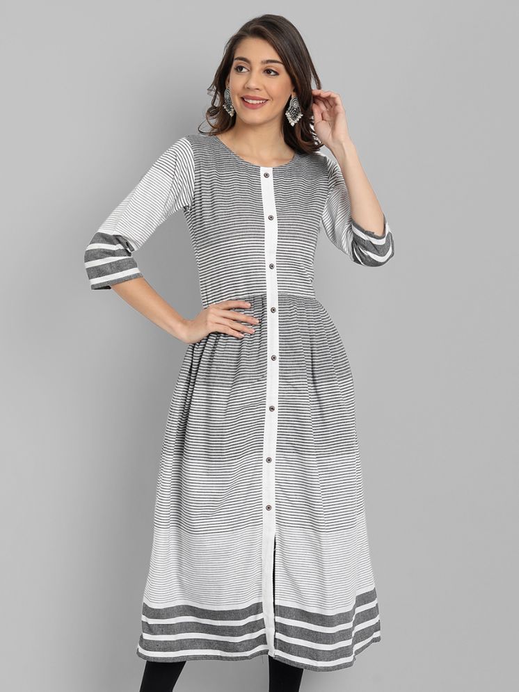     			Hetsa Cotton Striped Front Slit Women's Kurti - White ( Pack of 1 )