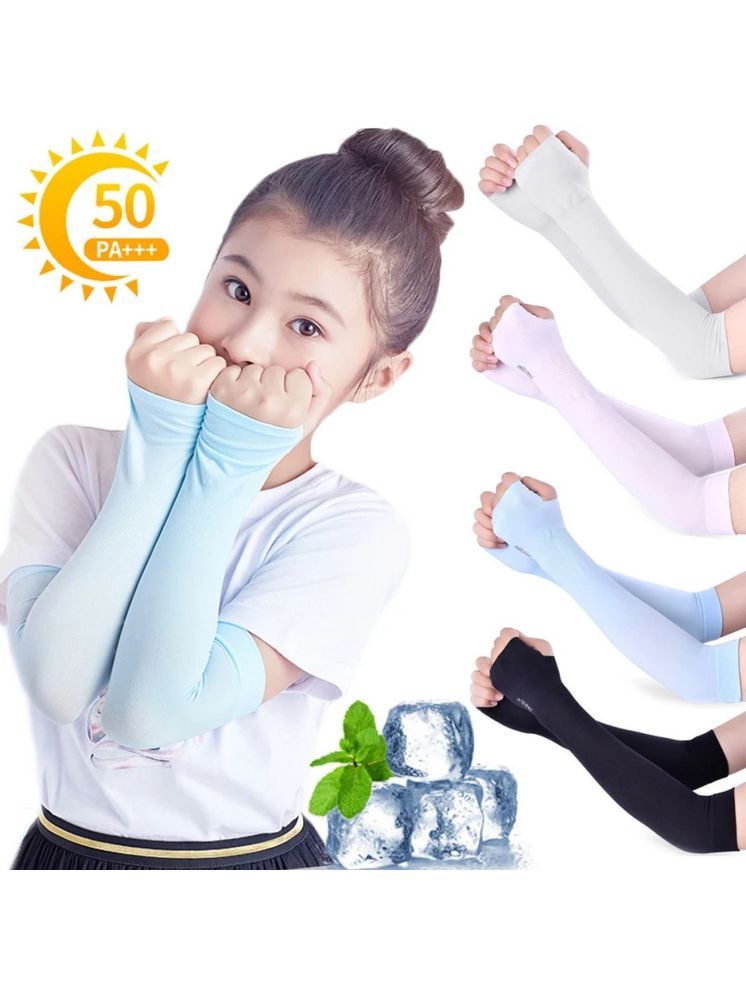     			INFISPACE Girl's Arm Sleeves Pure Cotton Solid Kids's Protection from Sun & Dust| 12 to 15 Years Random Colors (Pack Of-3)