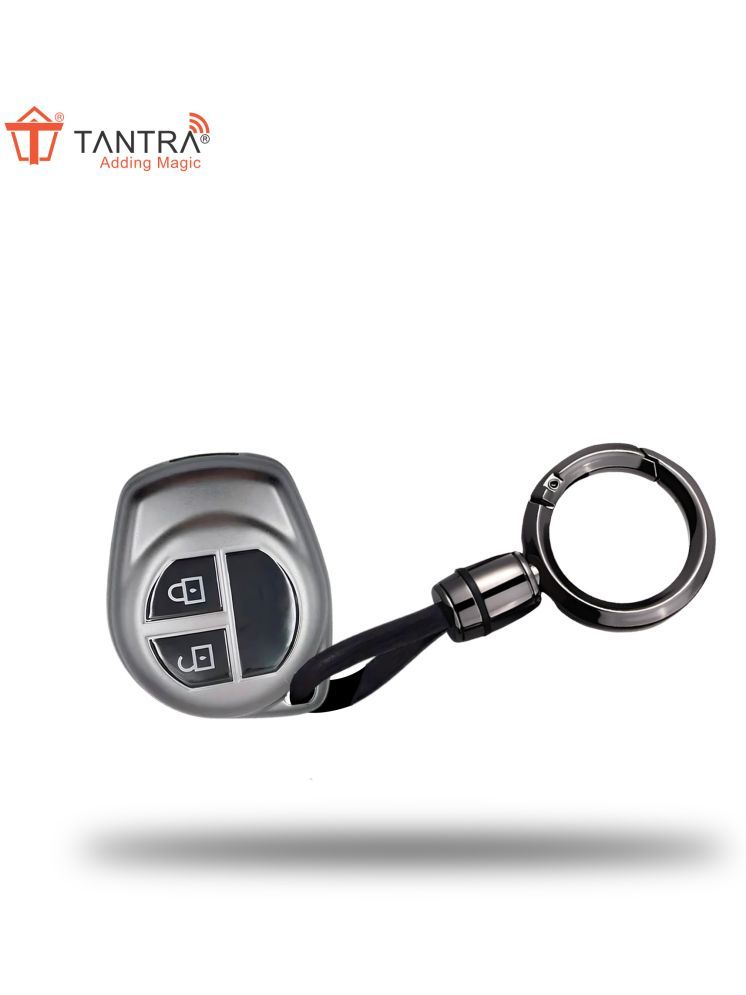     			TANTRA TPU Key Cover and Metal Keychain Compatible for Maruti Suzuki S-Presso,Swift,SX4,DZire,Ignis,Alto,Vitara Brezza,Celerio,Ertiga,Ciaz,SCross,Baleno,Ritz 2 Button Smart Key (Grey)