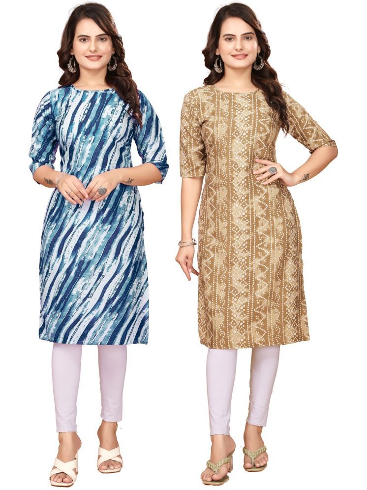     			VACHHARAJ GROUP Crepe Printed Straight Women's Kurti - Blue,Brown ( Pack of 2 )