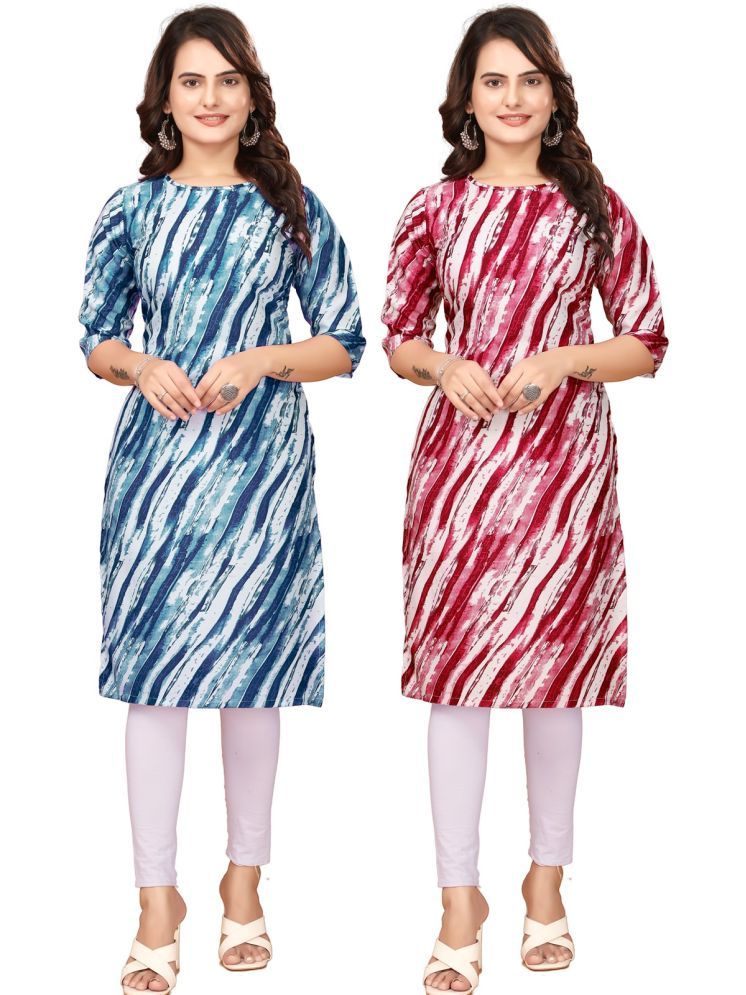     			VACHHARAJ GROUP Crepe Printed Straight Women's Kurti - Blue,Red ( Pack of 2 )