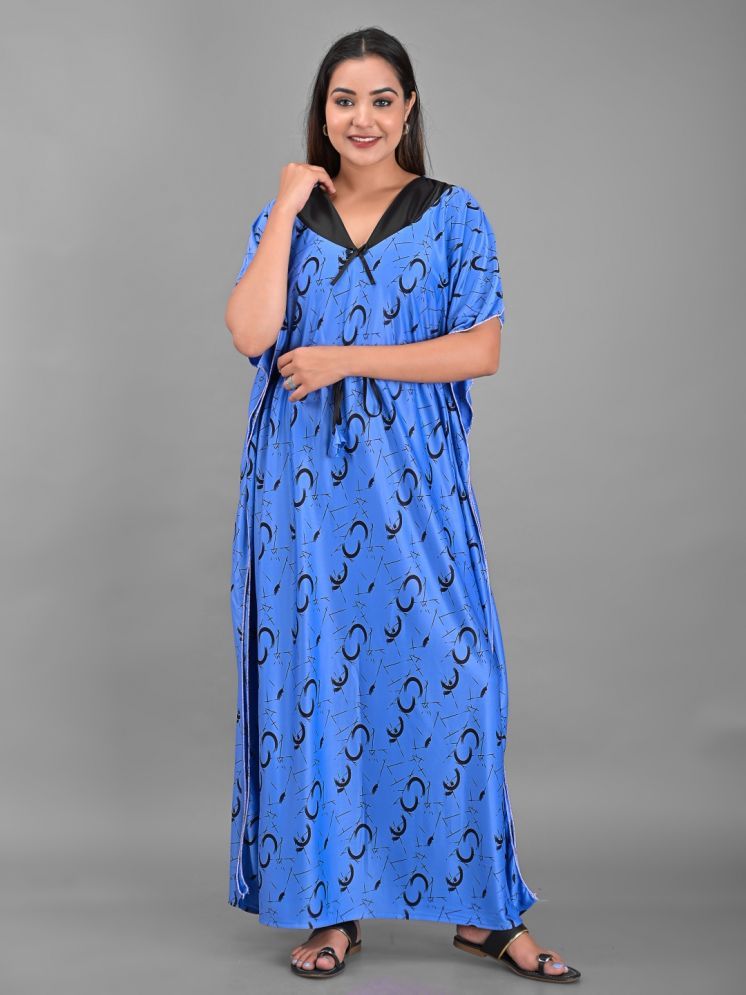     			Anjaneya Creations Blue Satin Women's Nightwear Kaftan Night Dress ( Pack of 1 )