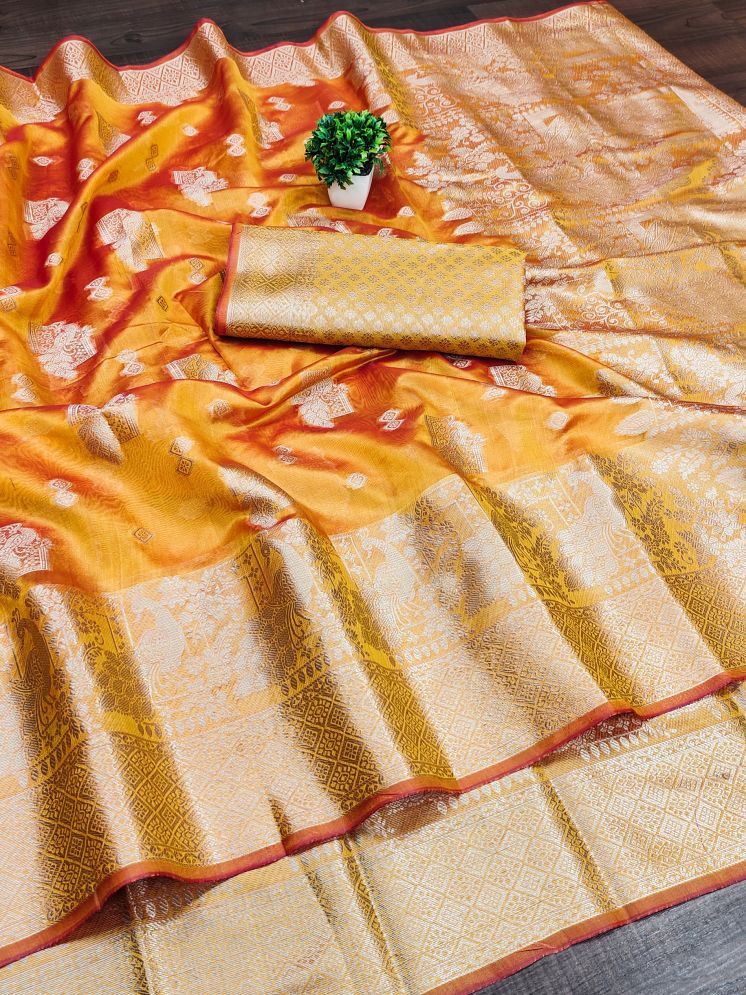     			Kalpana Creation Organza Woven Saree With Blouse Piece - Gold ( Pack of 1 )