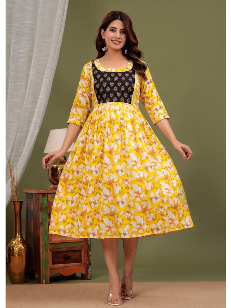     			Nevisha Style Yellow Cotton Maternity Kurta Single