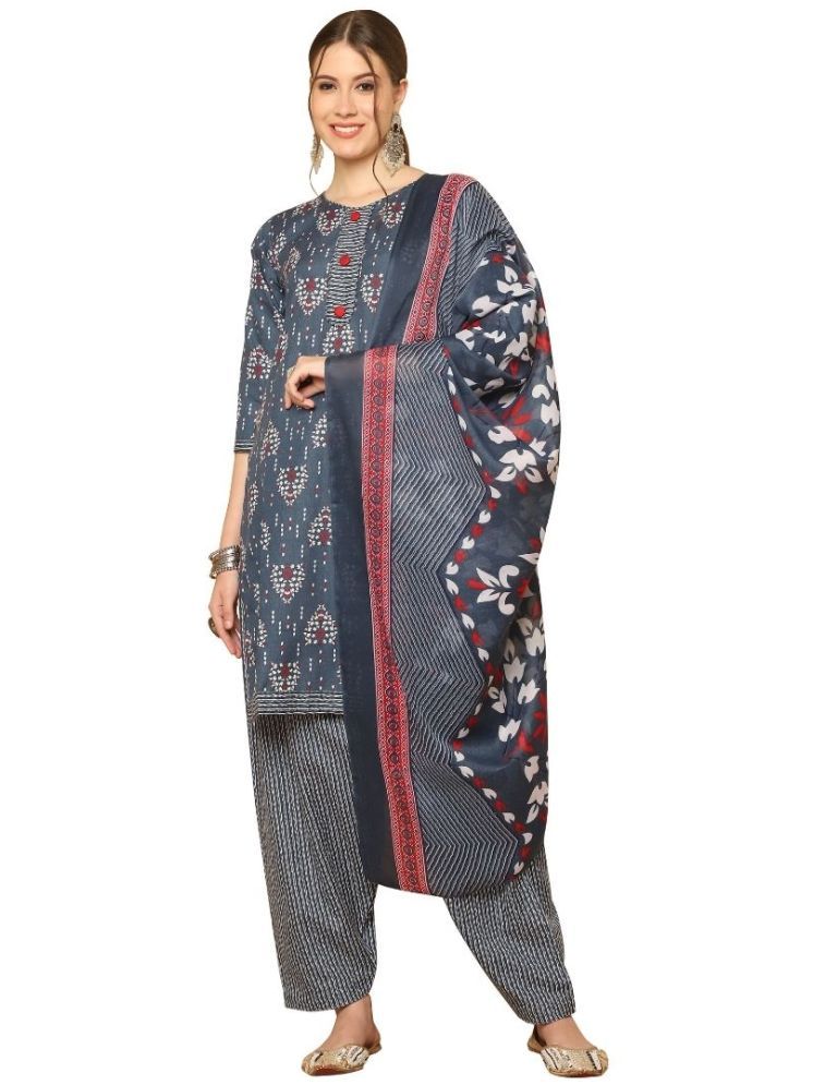     			Rajnandini Cotton Blend Printed Kurti With Patiala Women's Stitched Salwar Suit - Grey ( Pack of 1 )