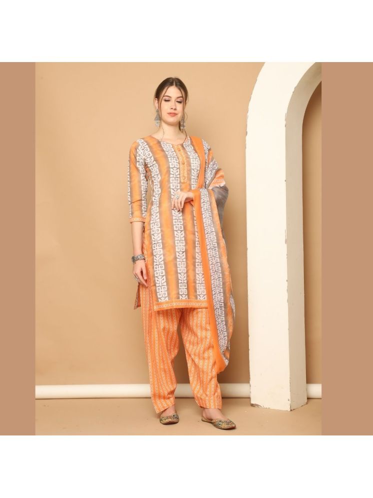     			Rajnandini Cotton Blend Printed Kurti With Patiala Women's Stitched Salwar Suit - Orange ( Pack of 1 )