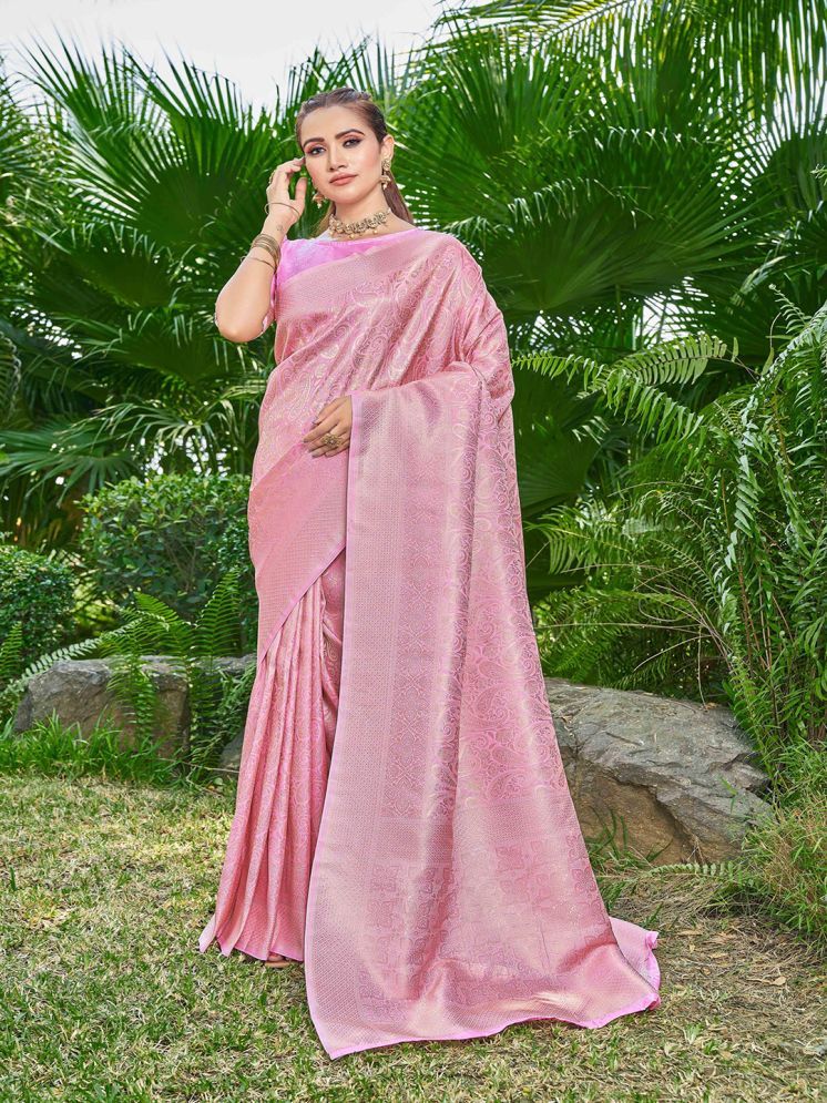     			KRIMMPLE Silk Blend Self Design Saree With Blouse Piece - Pink ( Pack of 1 )