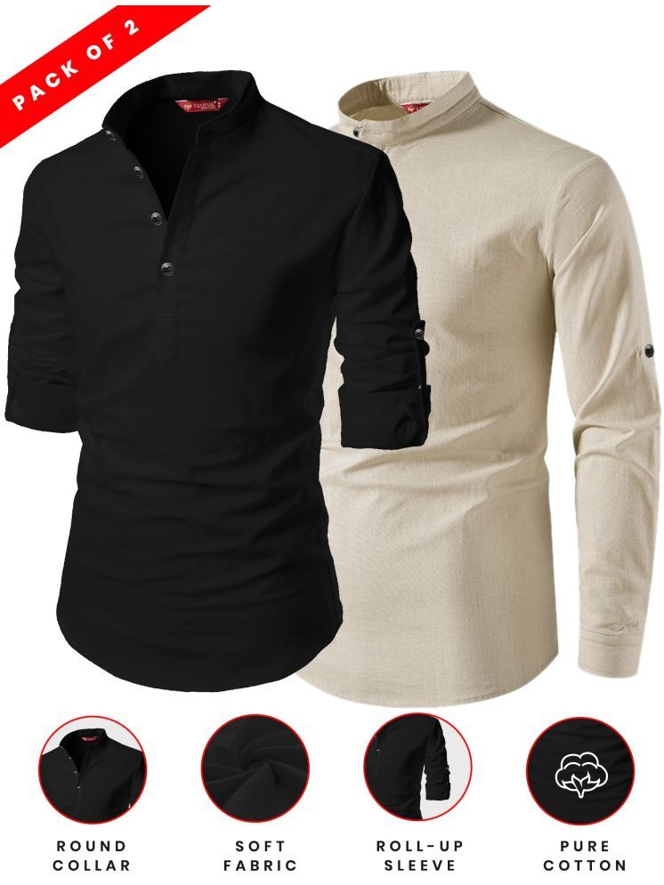     			Yugnik Beige Cotton Men's Shirt Style Kurta ( Pack of 2 )