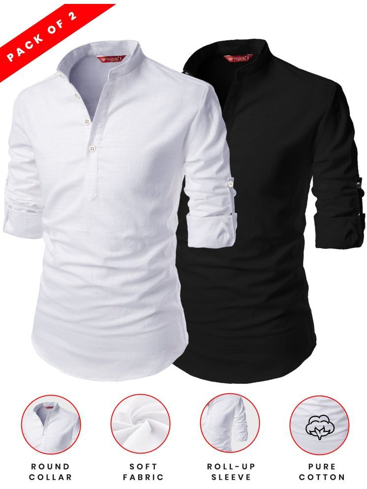     			Yugnik Black Cotton Men's Shirt Style Kurta ( Pack of 2 )