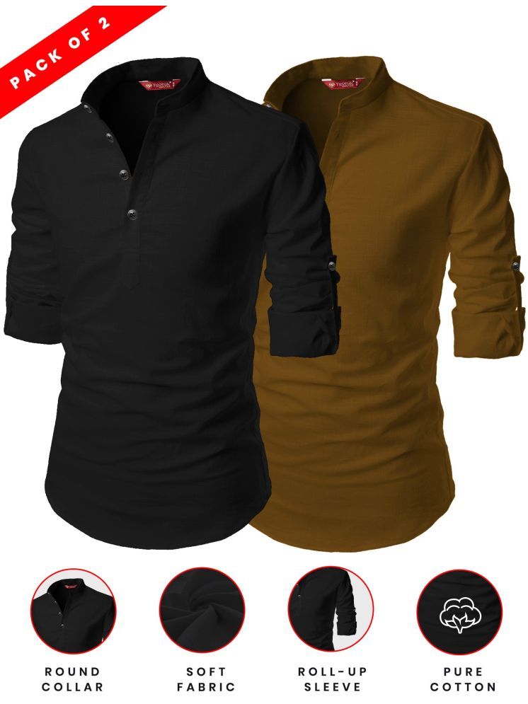     			Yugnik Gold Cotton Men's Shirt Style Kurta ( Pack of 2 )