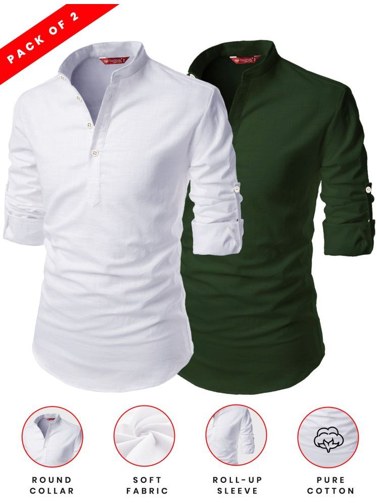     			Yugnik Green Cotton Men's Shirt Style Kurta ( Pack of 2 )