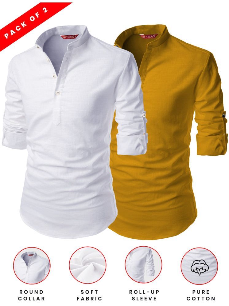     			Yugnik Yellow Cotton Men's Shirt Style Kurta ( Pack of 2 )