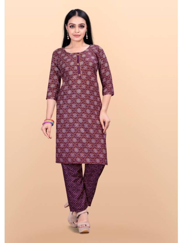     			INDIAN SILKS Cotton Printed Kurti With Pants Women's Stitched Salwar Suit - Magenta ( Pack of 1 )