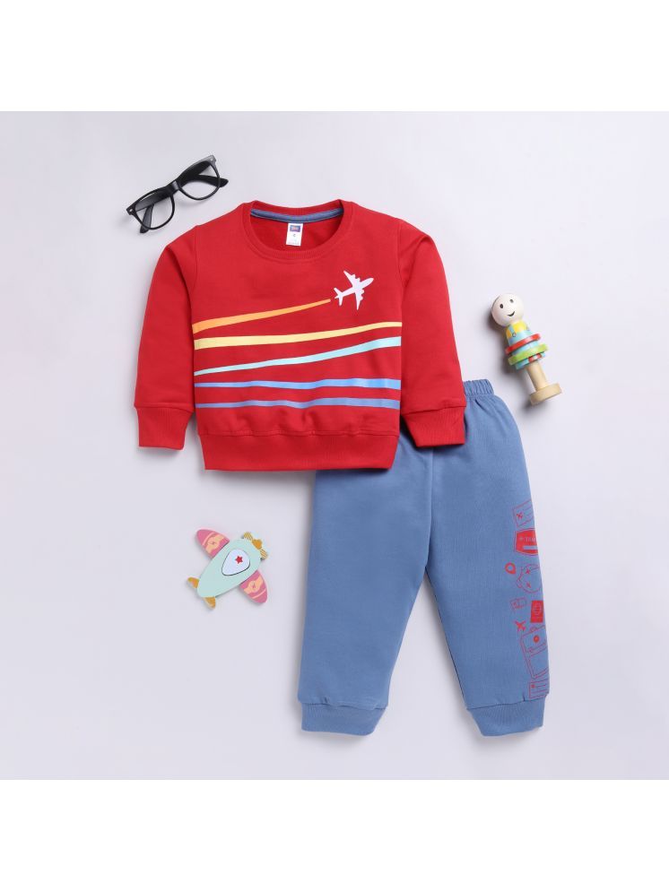     			Nottie planet Red Cotton Boys T-Shirt & Trackpants ( Pack of 1 )