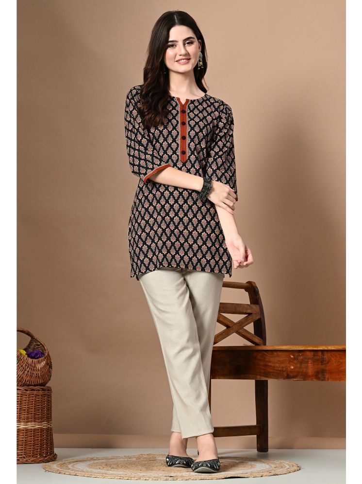     			AMTHI 100% Cotton Printed Straight Women's Kurti - Black ( Pack of 1 )