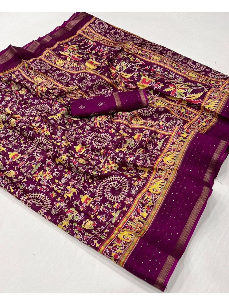     			Arkia Silk Embellished Saree With Blouse Piece - Purple ( Pack of 1 )