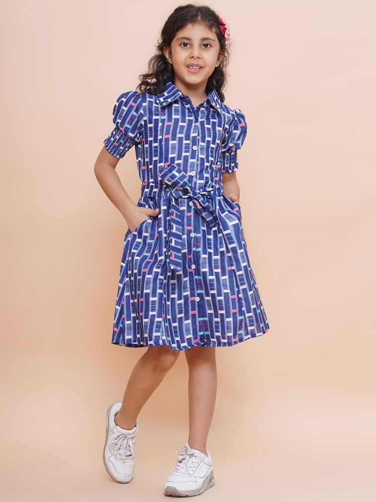     			Arshia Fashions Blue Viscose Girls Shirt Dress ( Pack of 1 )