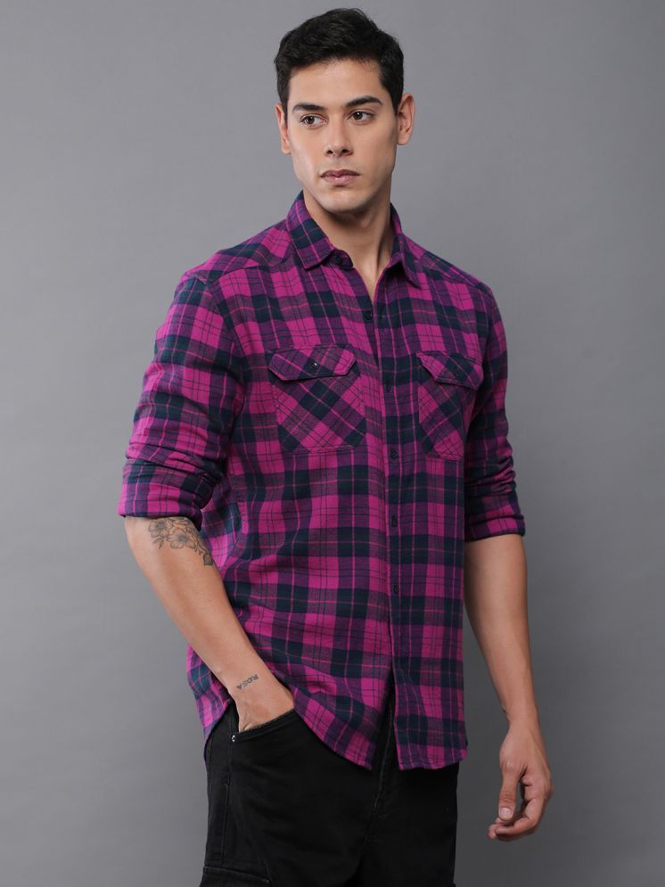     			Difference of Opinion 100% Cotton Regular Fit Checks Full Sleeves Men's Casual Shirt - Pink ( Pack of 1 )