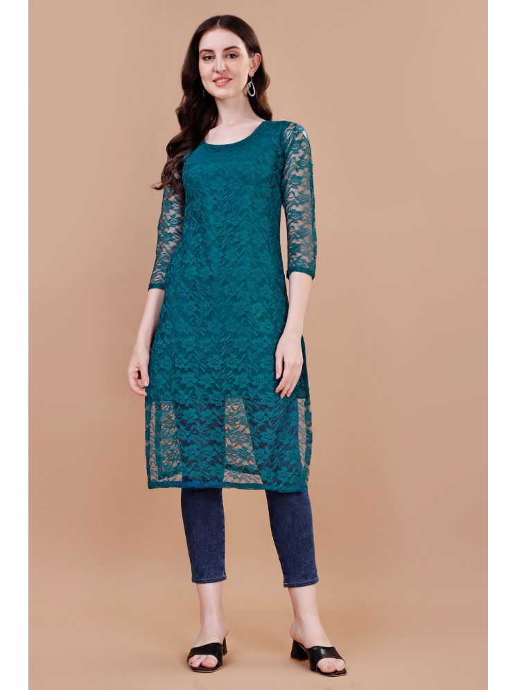     			FORKEY Net Self Design Straight Women's Kurti - Turquoise ( Pack of 1 )