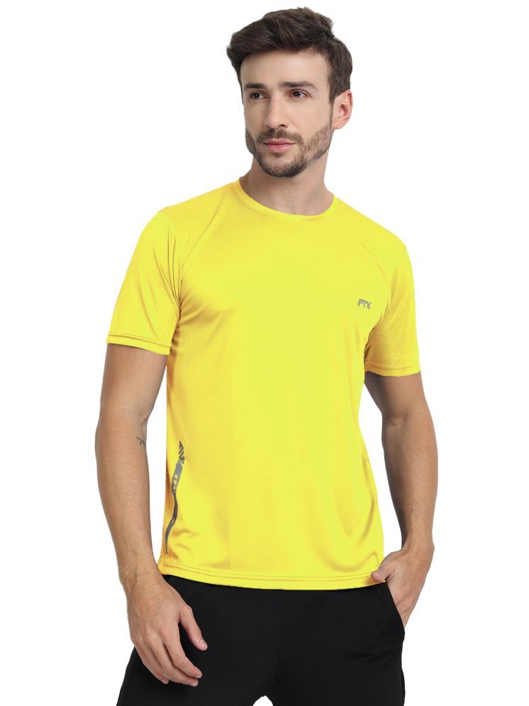     			FTX Polyester Regular Fit Solid Half Sleeves Men's Round T-Shirt - Gold ( Pack of 1 )