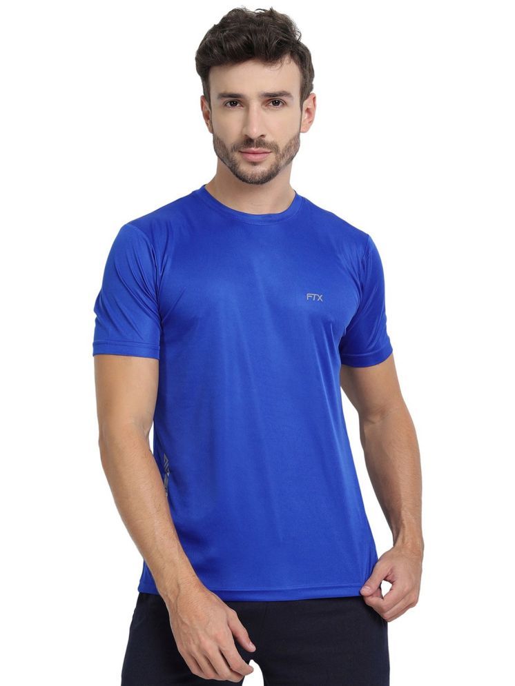     			FTX Polyester Regular Fit Solid Half Sleeves Men's Round T-Shirt - Blue ( Pack of 1 )