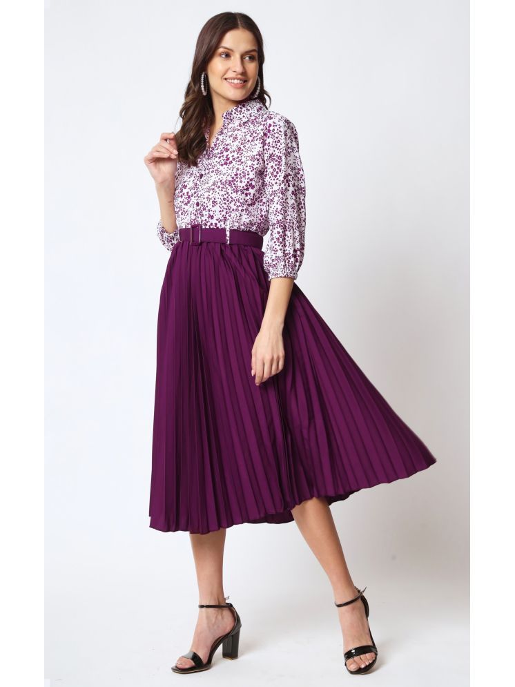     			JASH CREATION Polyester Printed Midi Women's Fit & Flare Dress - Purple ( Pack of 1 )