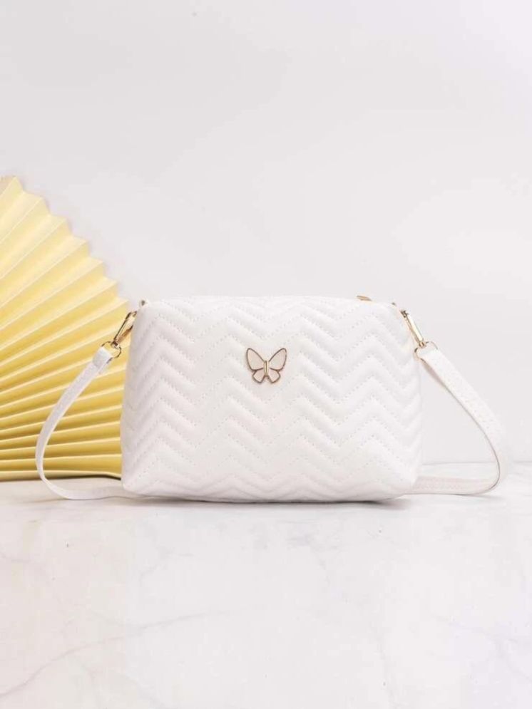     			LIKE STYLE White PU Sling Bag