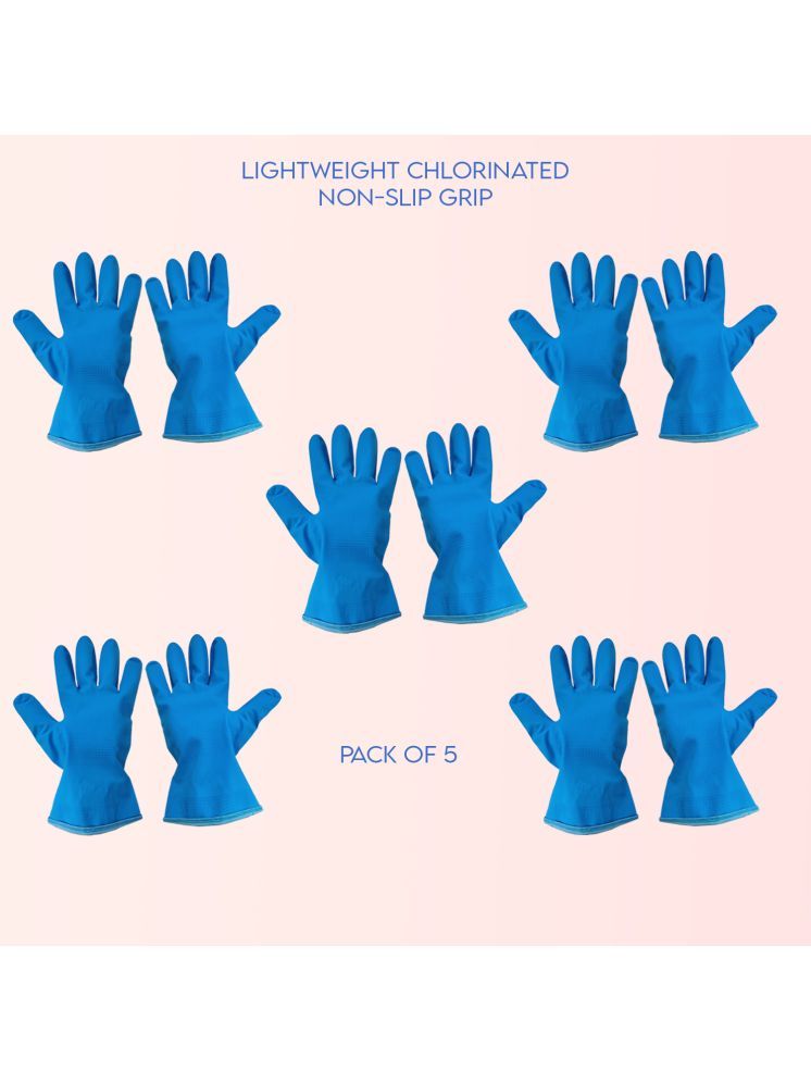     			LXMI Blue Rubber Waterproof Reusable Washable Safety Gloves (Pack of 5) Blue Rubber Free Size Cleaning Gloves ( Pack of 5 )