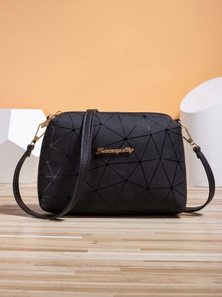     			TCRAZY Black PU Sling Bag