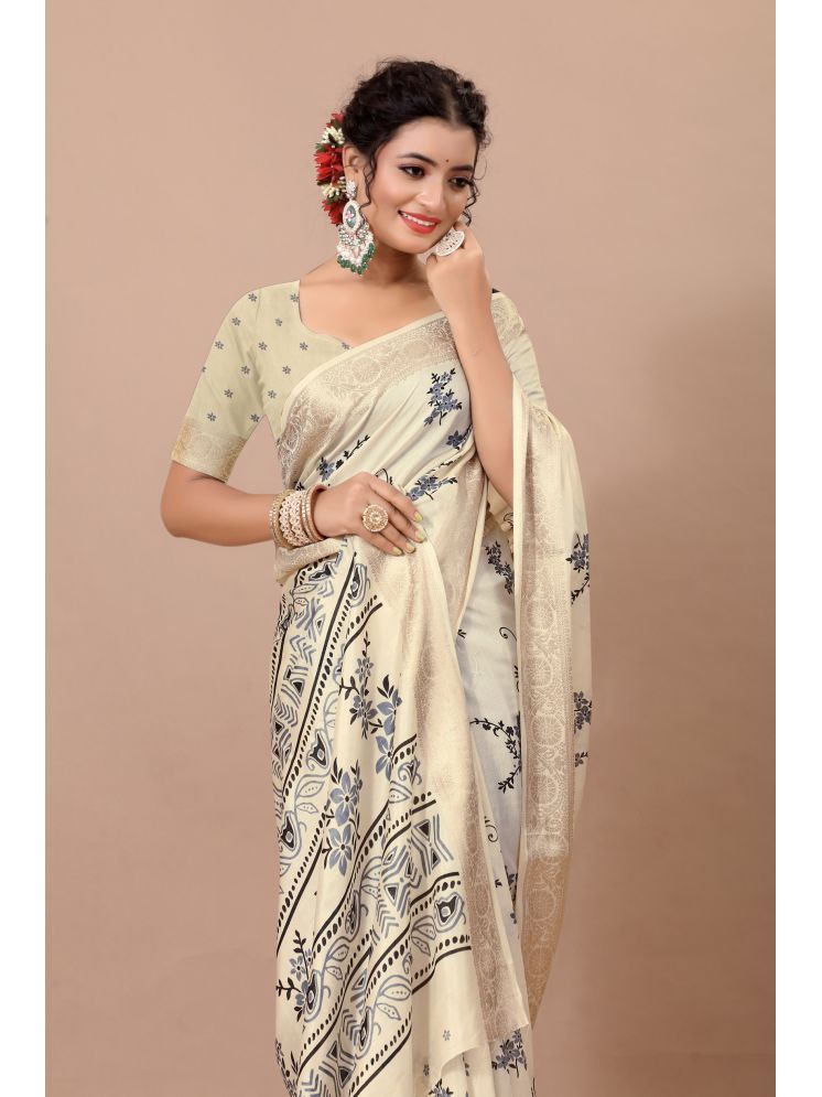     			THE PRIVATE LABLE Linen Embroidered Saree With Blouse Piece - Beige ( Pack of 1 )