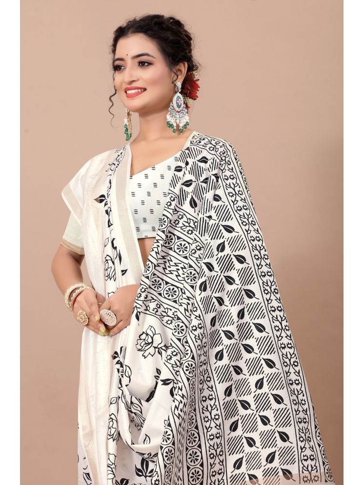     			THE PRIVATE LABLE Linen Embroidered Saree With Blouse Piece - Off White ( Pack of 1 )