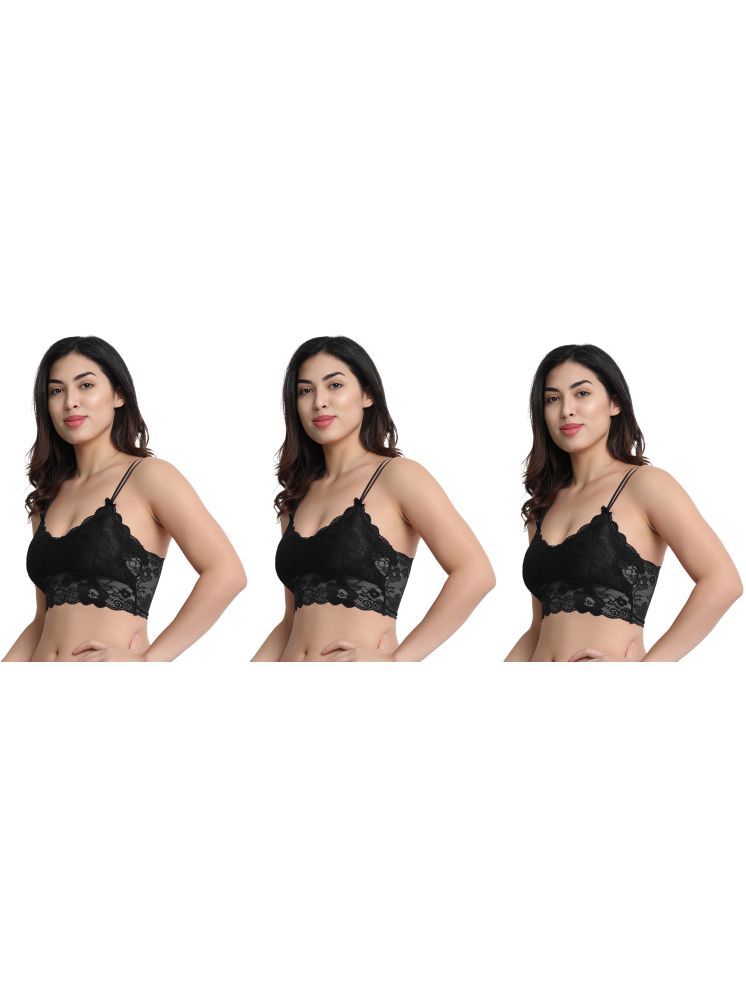     			3Mads Pack of 3 Lace Lightly Padded Women's Bralette Bra ( Black ) SFH266_BK_BK_BK