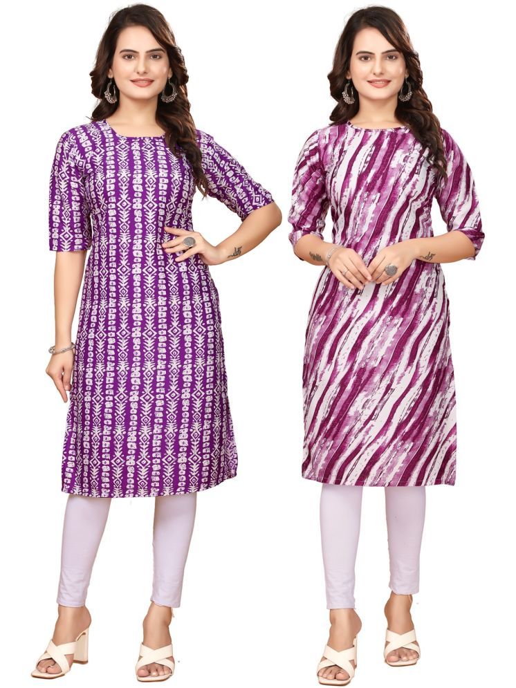     			DESIGNER DREAM Crepe Printed Straight Women's Kurti - Lavender,Purple ( Pack of 2 )