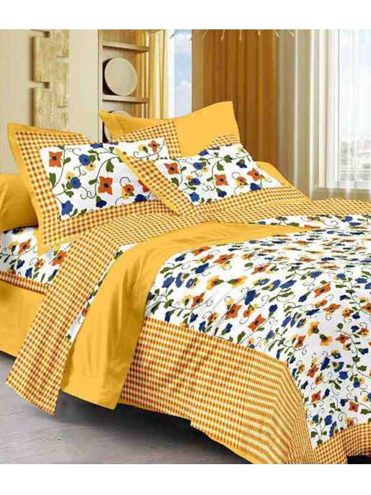     			FrionKandy Living Cotton Floral Printed 1 Double with 2 Pillow Covers - Yellow