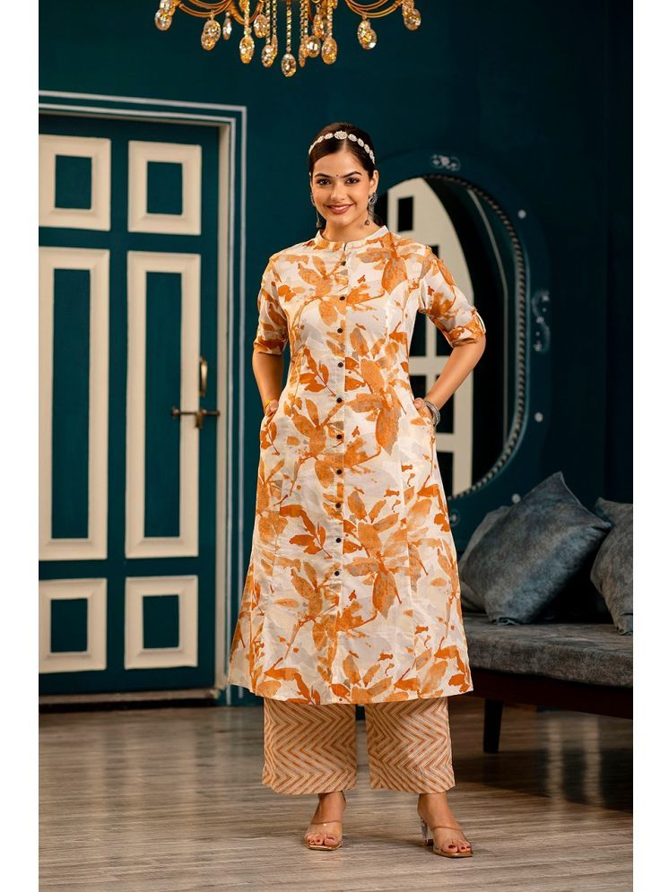     			HILORY Cotton Printed Kurti With Palazzo Women's Stitched Salwar Suit - Orange ( Pack of 1 )