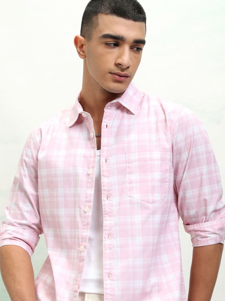     			Ketch 100% Cotton Slim Fit Checks Full Sleeves Men's Casual Shirt - Pink ( Pack of 1 )