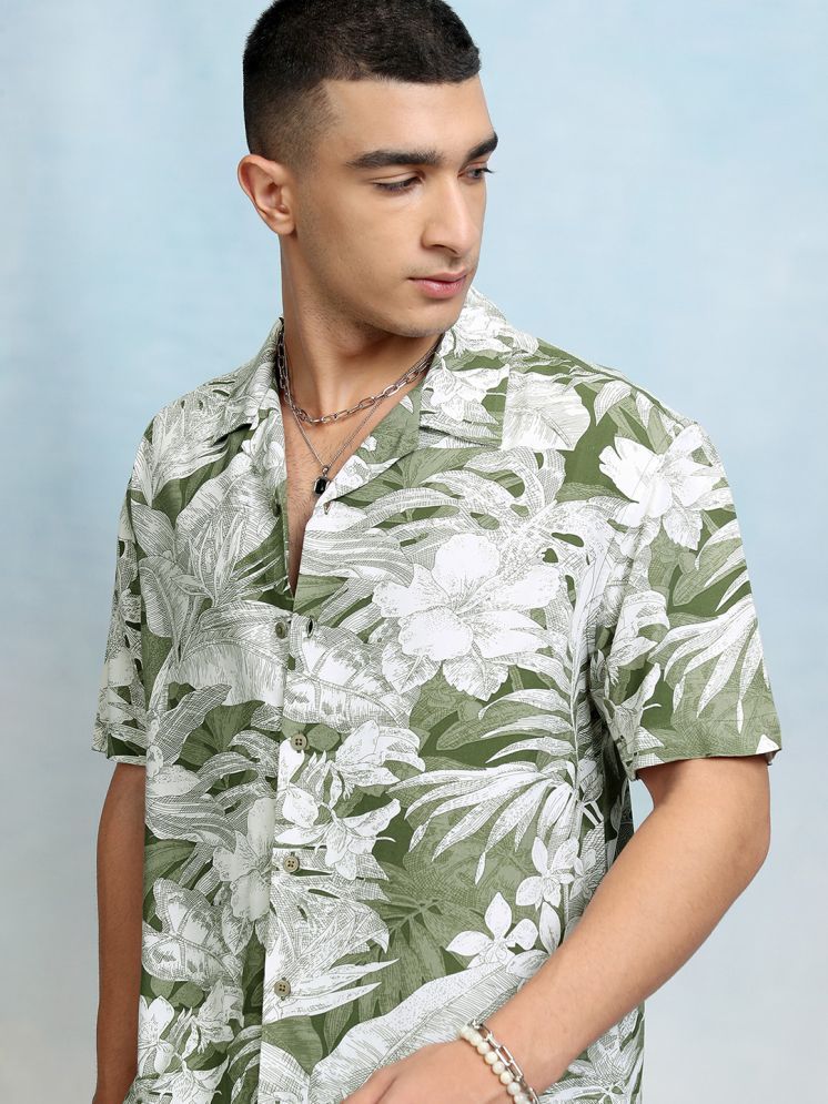     			Ketch Viscose Oversized Fit Printed Half Sleeves Men's Casual Shirt - Green ( Pack of 1 )