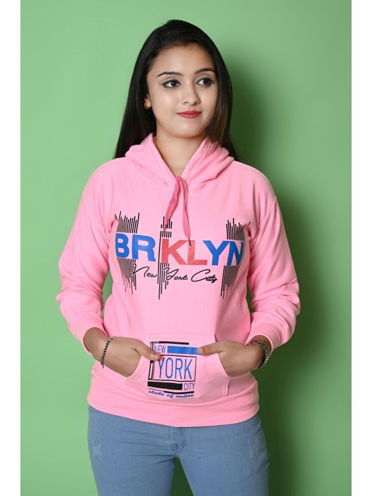     			New Collection Cotton Fleece Hooded Women's Pullovers - Pink ( Single )