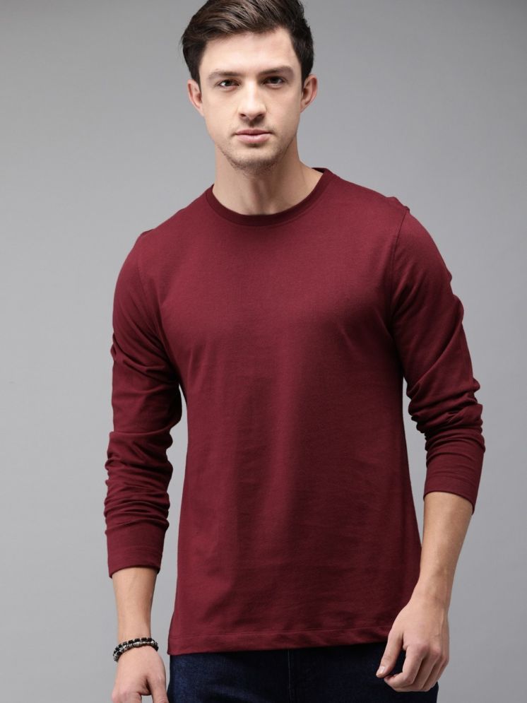     			PLUS PARADISE Cotton Blend Regular Fit Solid Full Sleeves Men's Round T-Shirt - Maroon ( Pack of 1 )