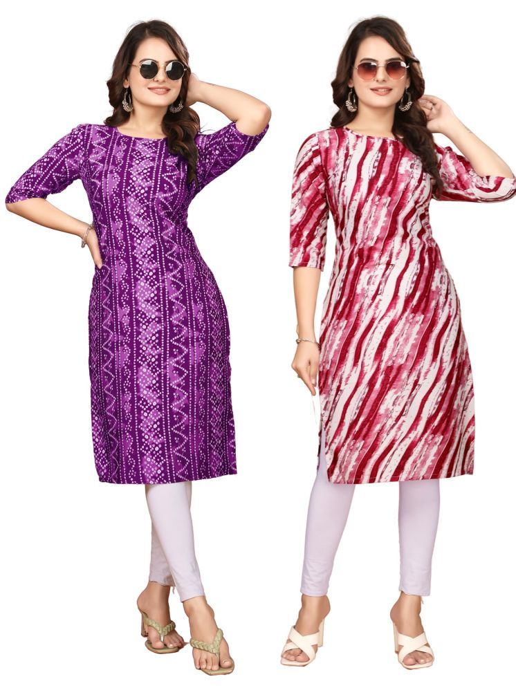     			VACHHARAJ GROUP Crepe Printed Straight Women's Kurti - Purple,Red ( Pack of 2 )