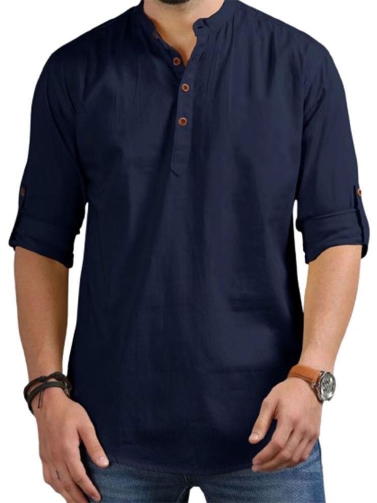     			Vida Loca Navy Blue Cotton Blend Men's Shirt Style Kurta ( Pack of 1 )