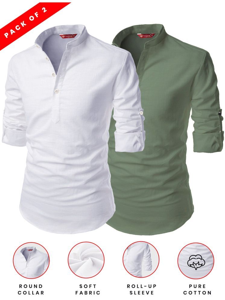     			Yugnik Light Green Cotton Men's Shirt Style Kurta ( Pack of 2 )